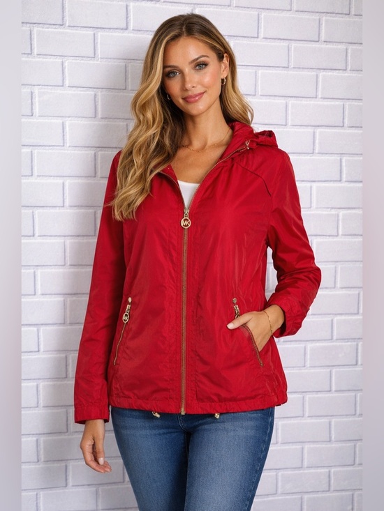 Michael Kors Jackets & Blazers - Michael Michael Kors Red Hooded Zip-Up Jacket Gold
Hardware Size M